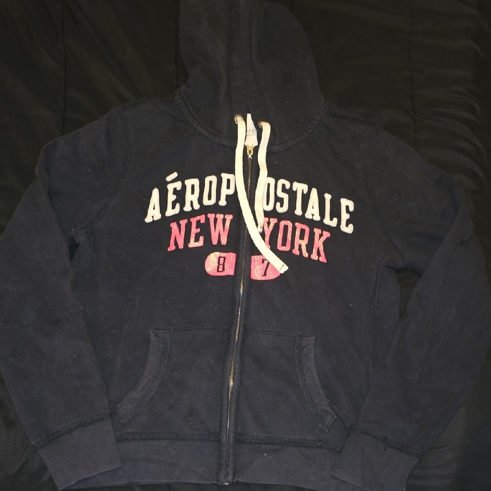 Aeropostale Black Hoodie with Pink And White Accents Vintage